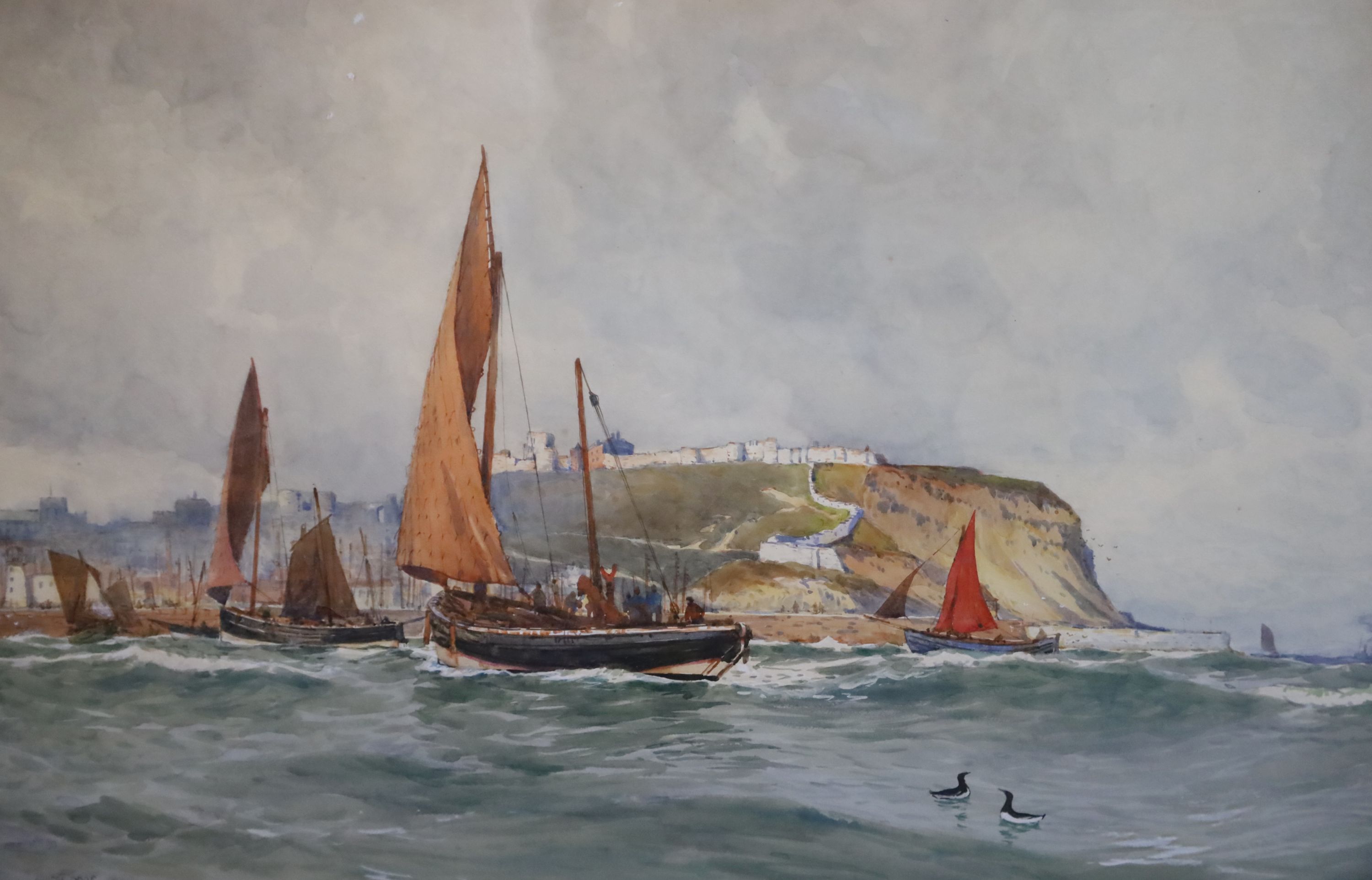 Ernest Dade (1868-1935), Staithes Group Fishing boats returning to Scarborough 19 x 28.75in.